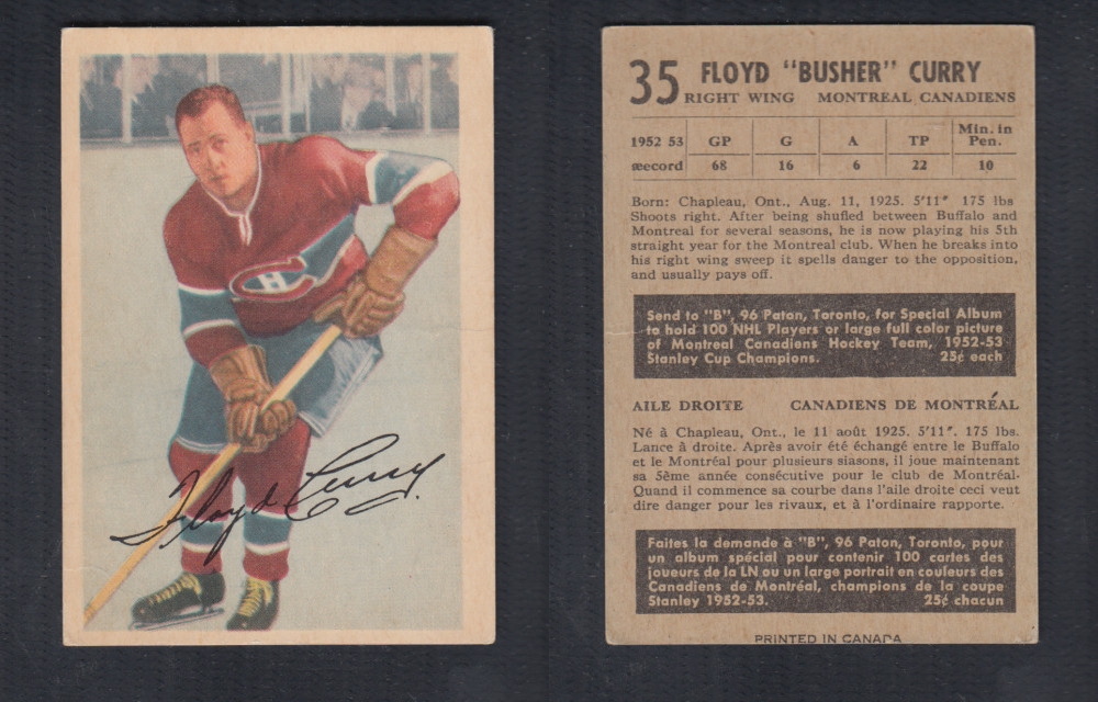 1953-54 PARKHURST HOCKEY CARD #35 F. CURRY photo