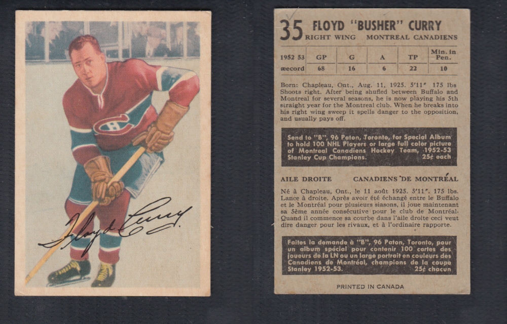 1953-54 PARKHURST HOCKEY CARD #35 F. CURRY photo