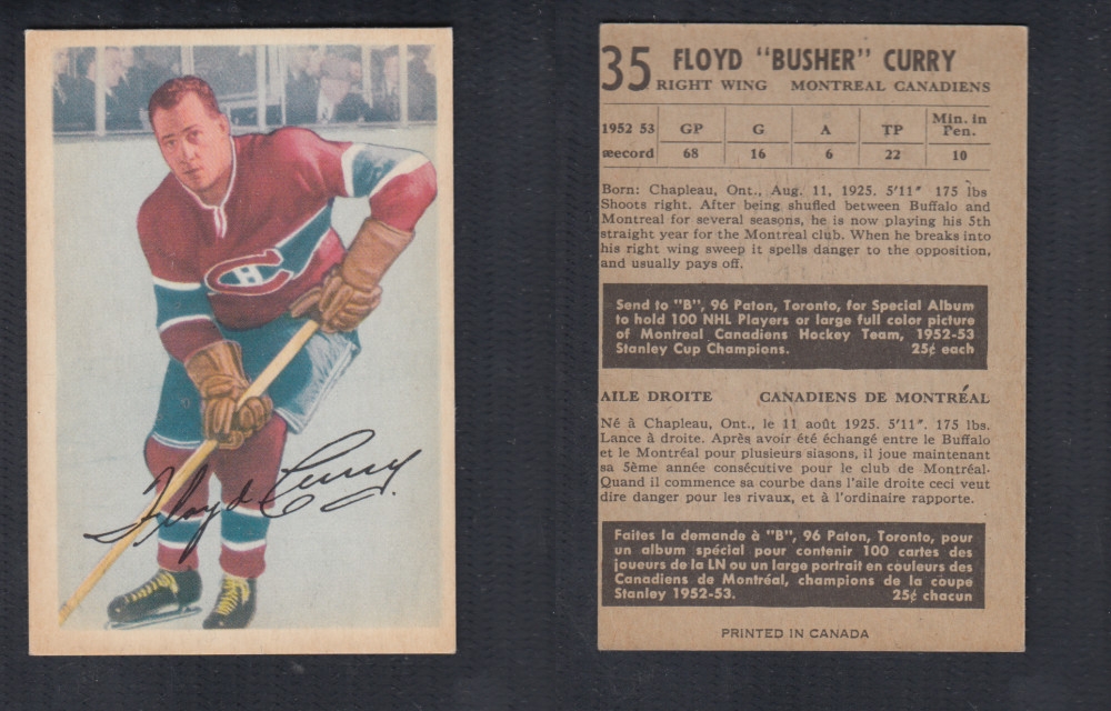 1953-54 PARKHURST HOCKEY CARD #35 F. CURRY photo