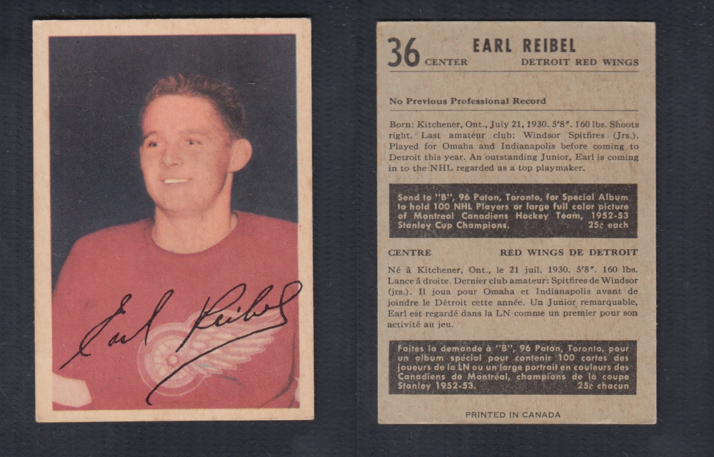 1953-54 PARKHURST HOCKEY CARD #36 E. REIBEL photo