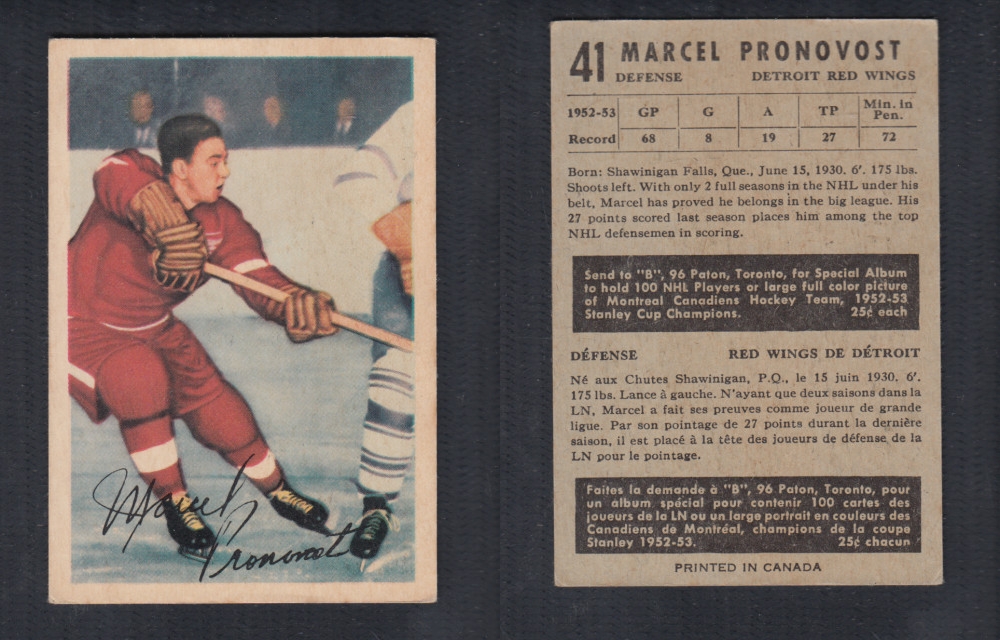 1953-54 PARKHURST HOCKEY CARD #41 M. PRONOVOST photo