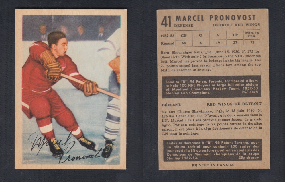 1953-54 PARKHURST HOCKEY CARD #41 M. PRONOVOST photo