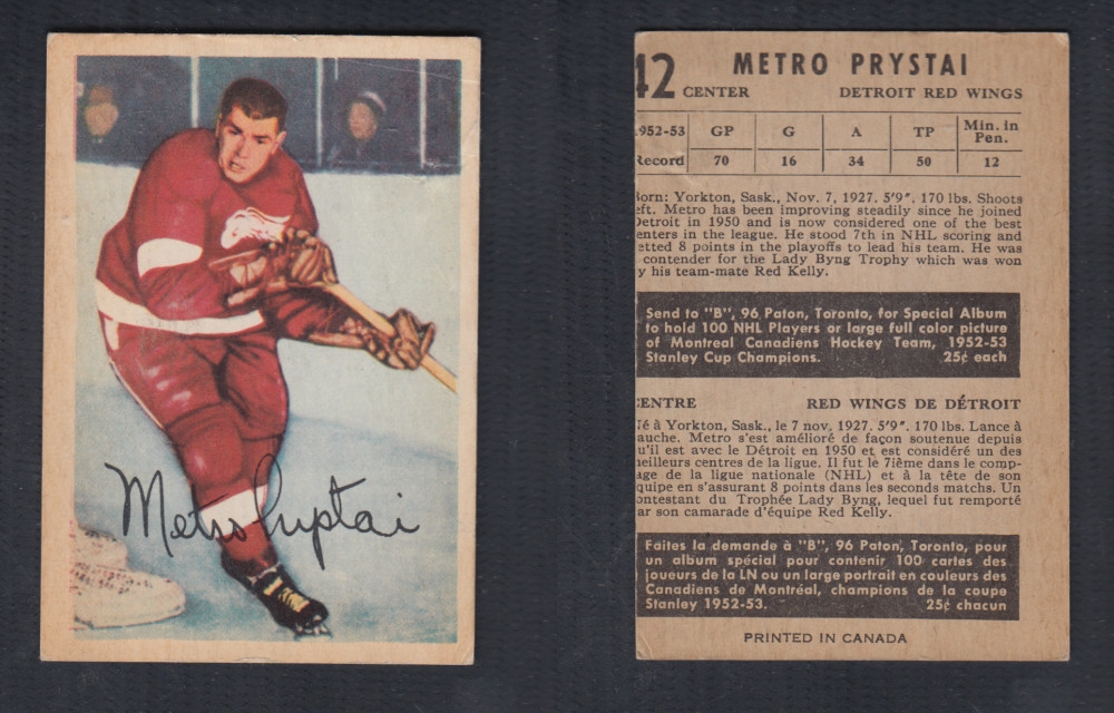 1953-54 PARKHURST HOCKEY CARD #42 M. PRYSTAI photo