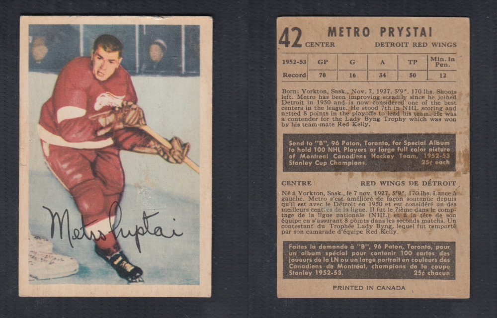 1953-54 PARKHURST HOCKEY CARD #42 M. PRYSTAI photo