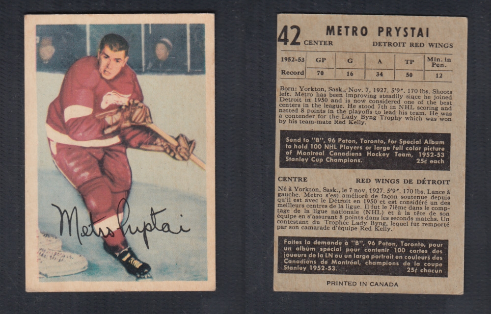 1953-54 PARKHURST HOCKEY CARD #42 M. PRYSTAI photo