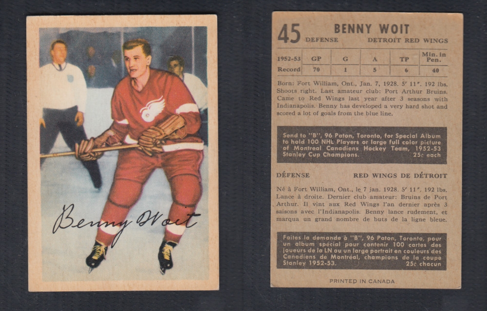 1953-54 PARKHURST HOCKEY CARD #45 B. WOIT photo