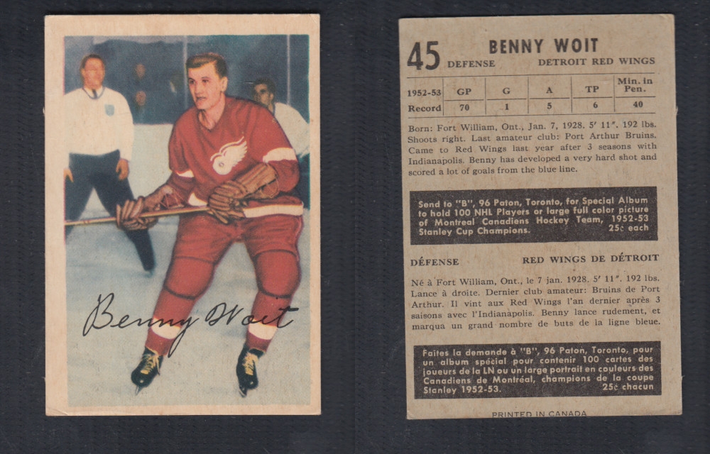 1953-54 PARKHURST HOCKEY CARD #45 B. WOIT photo