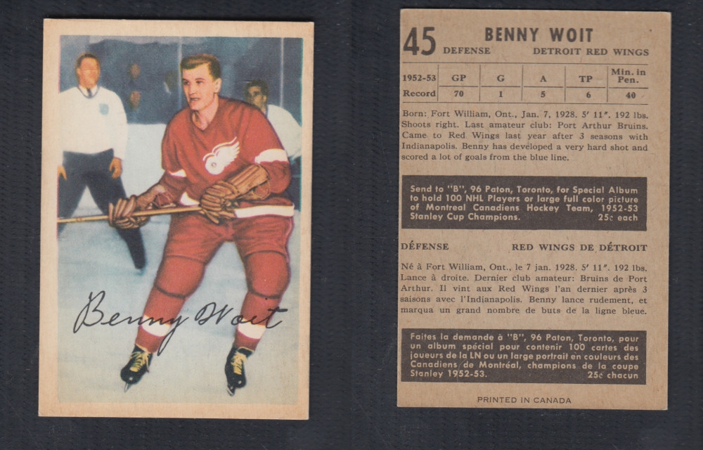 1953-54 PARKHURST HOCKEY CARD #45 B. WOIT photo