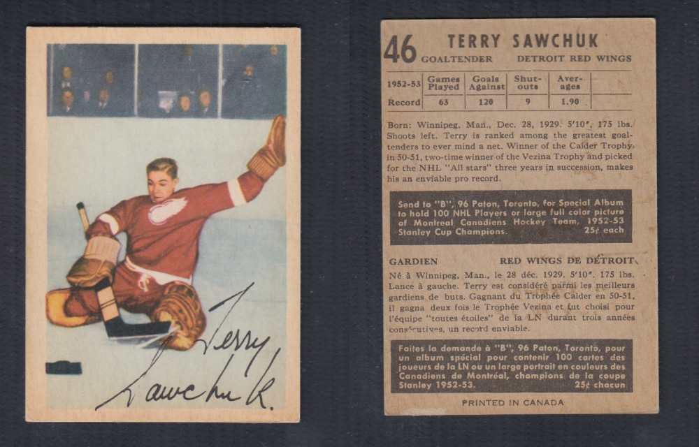 1953-54 PARKHURST HOCKEY CARD #46 T. SAWCHUK photo