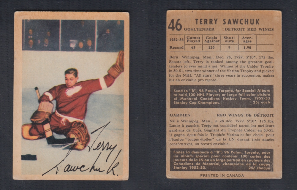 1953-54 PARKHURST HOCKEY CARD #46 T. SAWCHUK photo