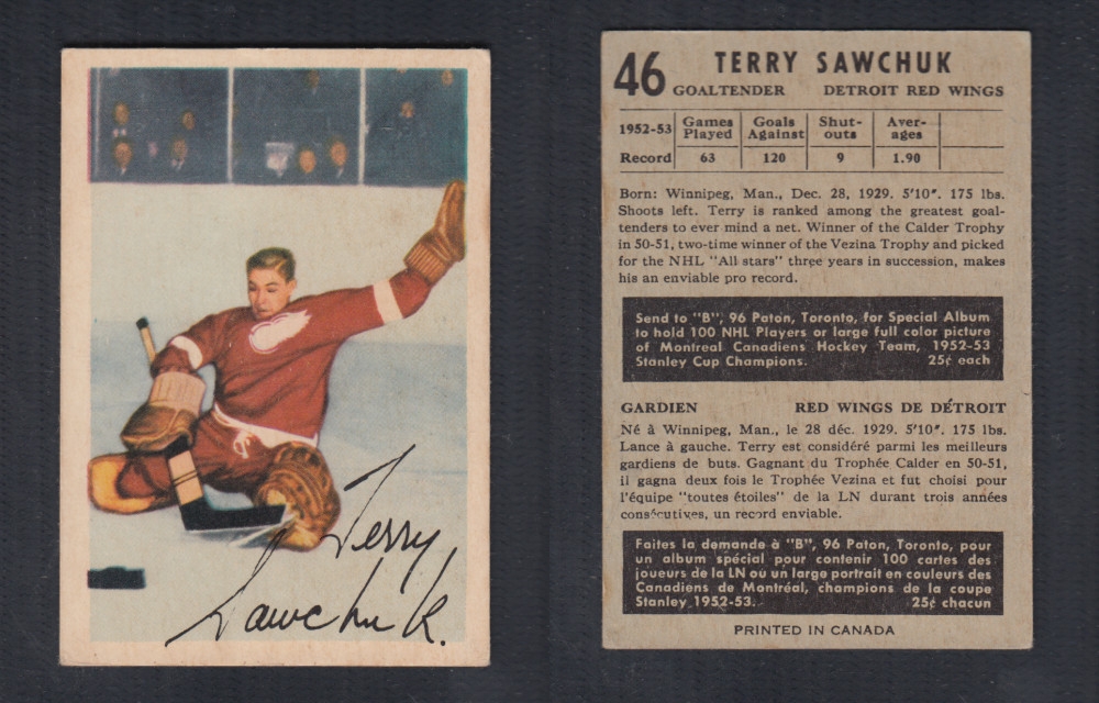 1953-54 PARKHURST HOCKEY CARD #46 T. SAWCHUK photo