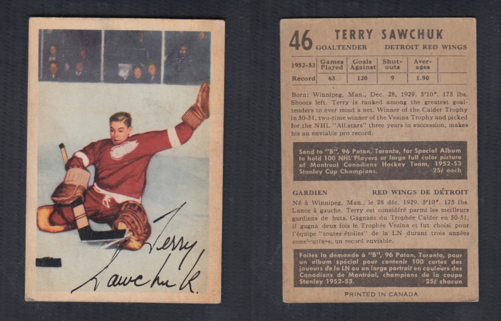 1953-54 PARKHURST HOCKEY CARD #46 T. SAWCHUK photo