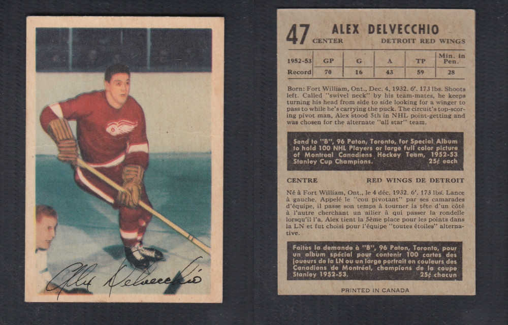 1953-54 PARKHURST HOCKEY CARD #47 A. DELVECCHIO photo