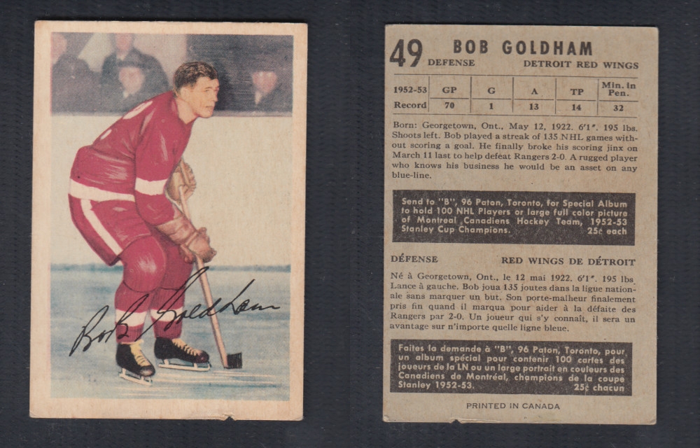 1953-54 PARKHURST HOCKEY CARD #49 B. GOLDHAM photo