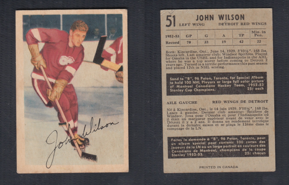 1953-54 PARKHURST HOCKEY CARD #51 J. WILSON photo