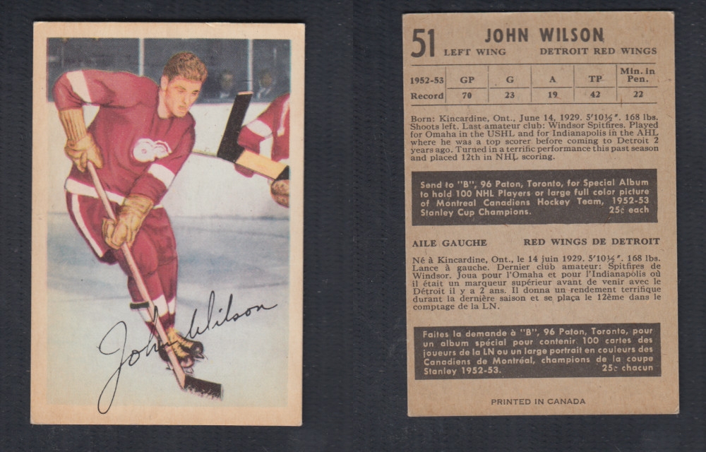 1953-54 PARKHURST HOCKEY CARD #51 J. WILSON photo