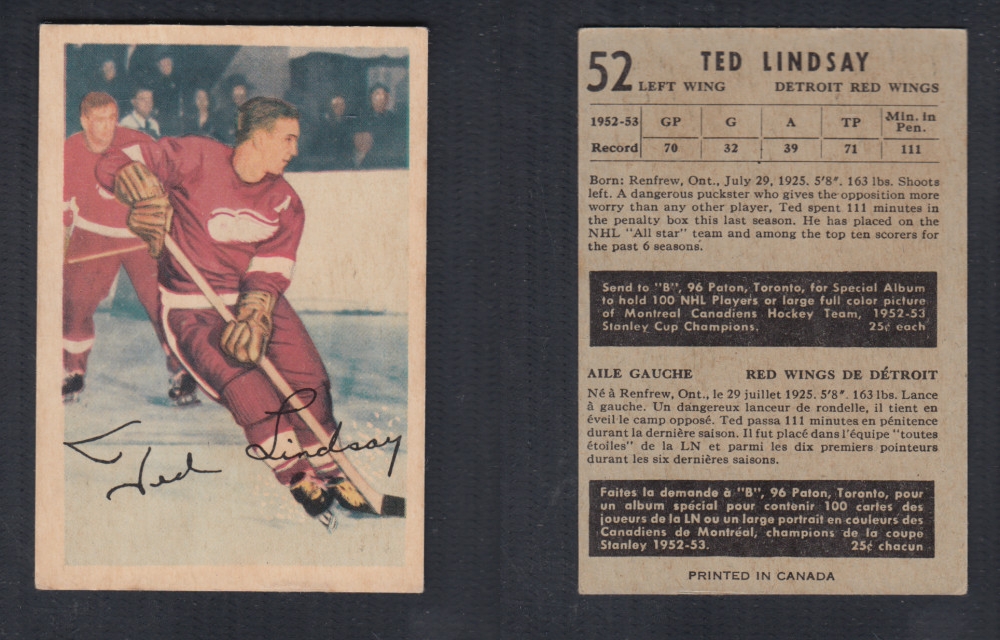 1953-54 PARKHURST HOCKEY CARD #52 T. LINDSAY photo