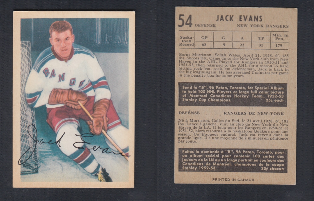 1953-54 PARKHURST HOCKEY CARD #54 J. EVANS photo