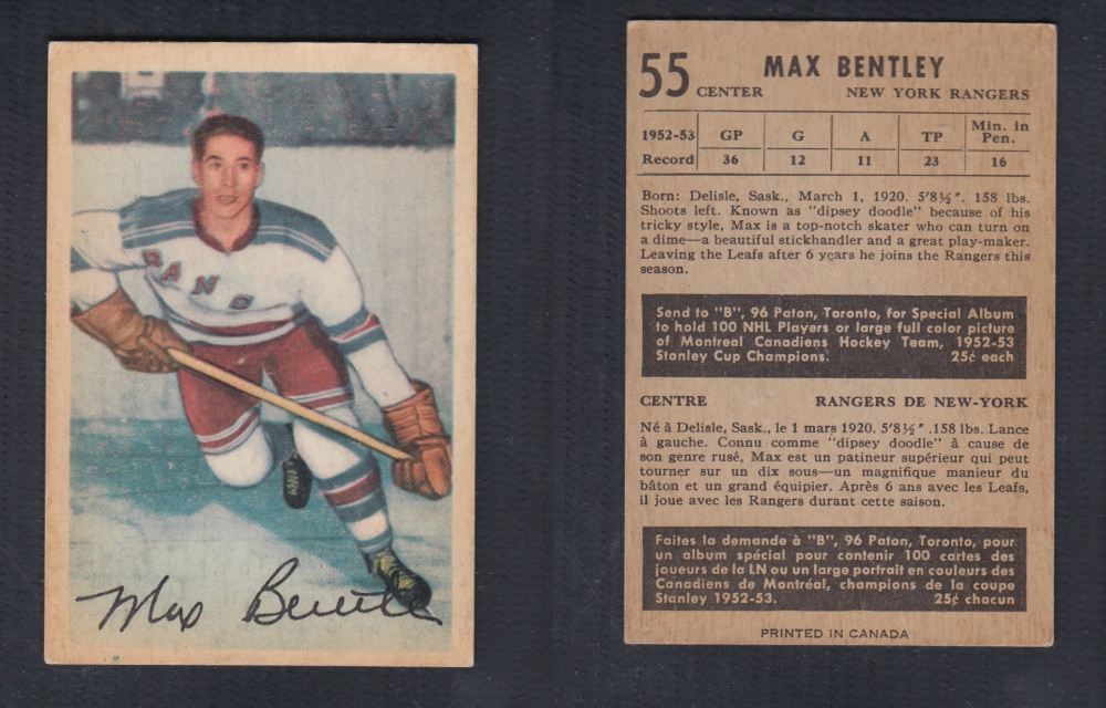 1953-54 PARKHURST HOCKEY CARD #55 M. BENTLEY photo