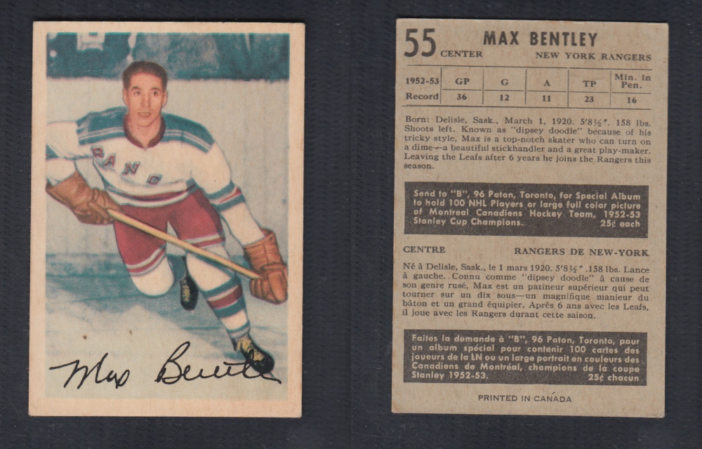 1953-54 PARKHURST HOCKEY CARD #55 M. BENTLEY photo