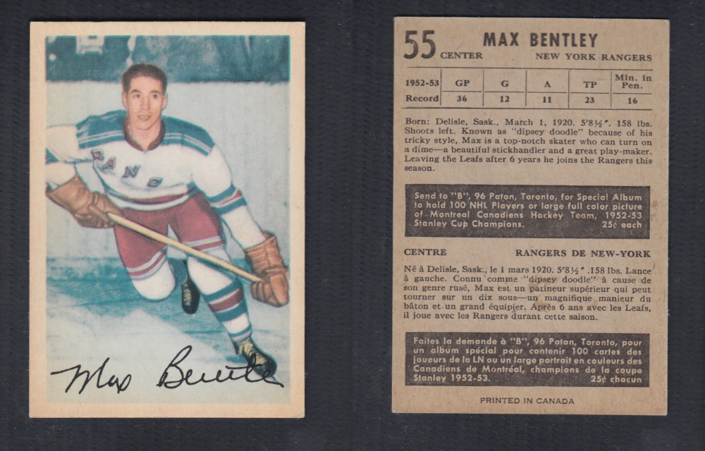 1953-54 PARKHURST HOCKEY CARD #55 M. BENTLEY photo