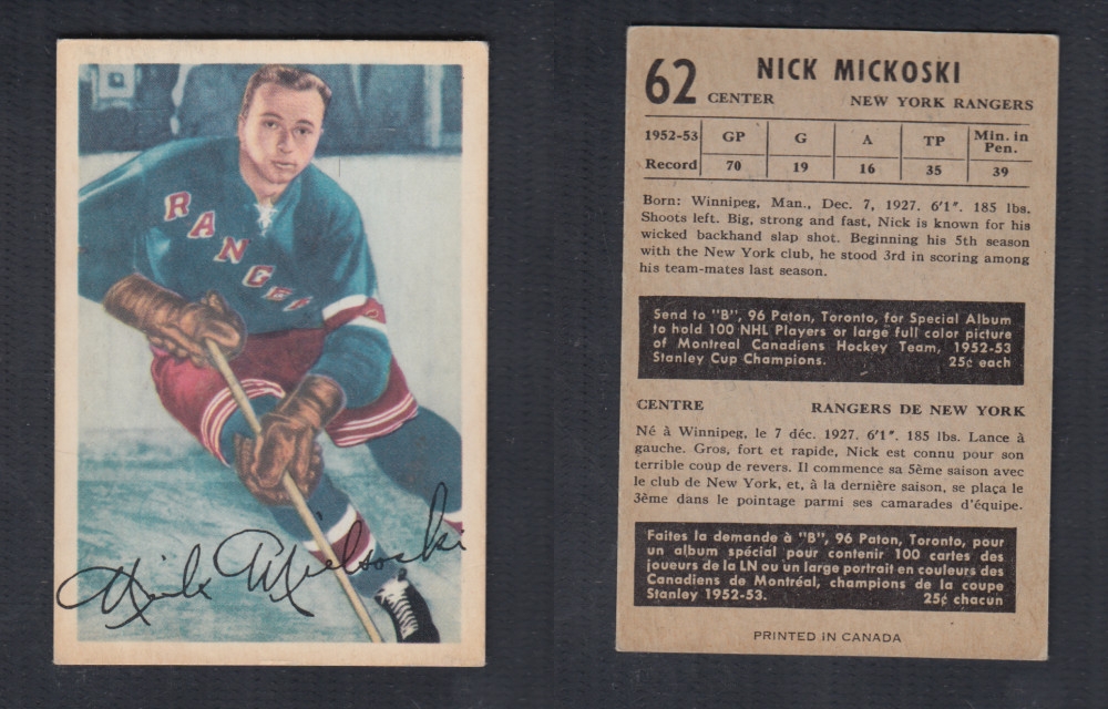 1953-54 PARKHURST HOCKEY CARD #62 N. MICKOSKI photo