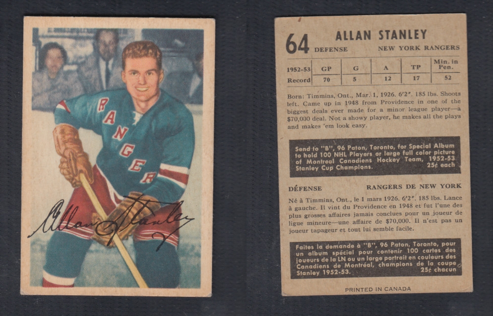 1953-54 PARKHURST HOCKEY CARD #64 A. STANLEY photo