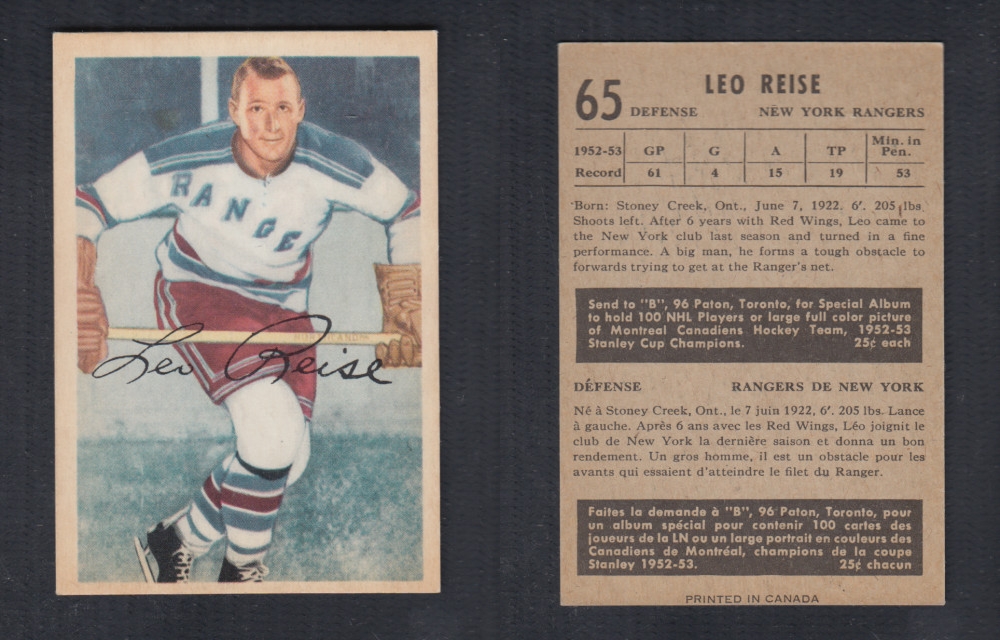 1953-54 PARKHURST HOCKEY CARD #65 L. REISE photo