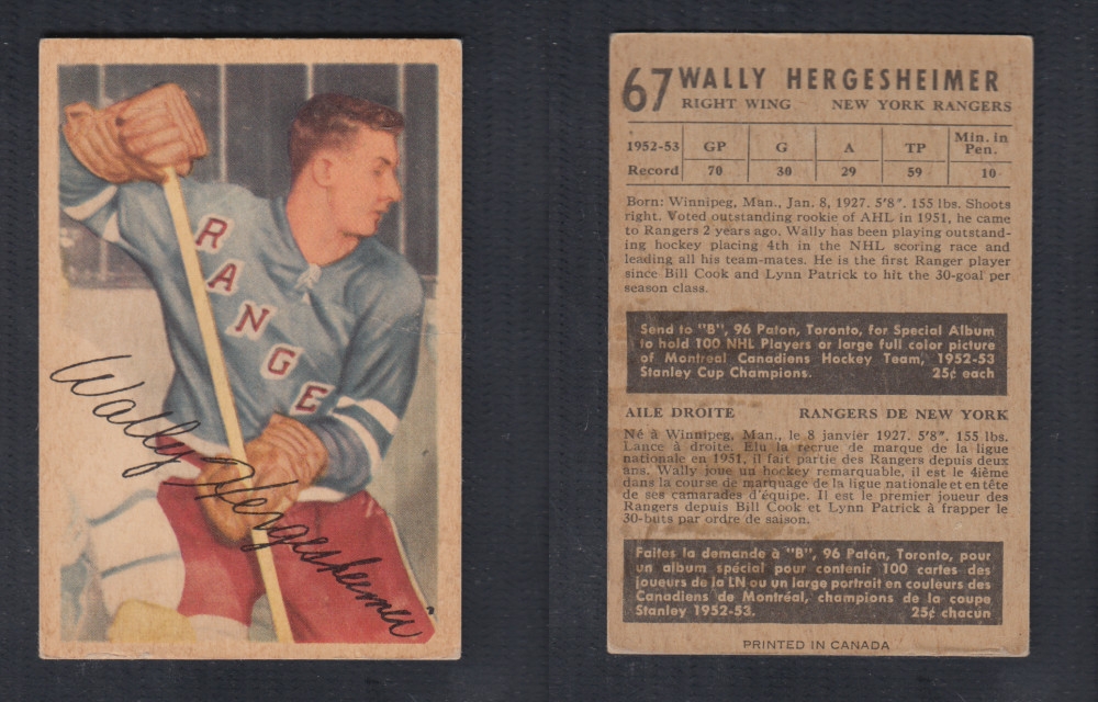 1953-54 PARKHURST HOCKEY CARD #67 W. HERGESHEIMER photo