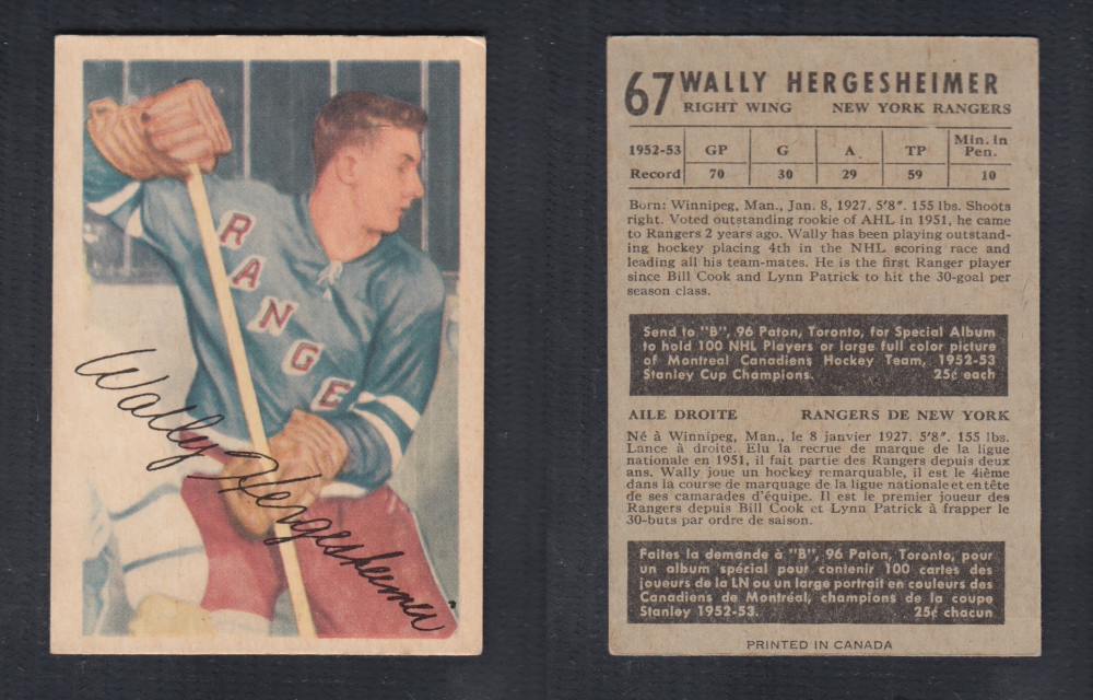 1953-54 PARKHURST HOCKEY CARD #67 W. HERGESHEIMER photo