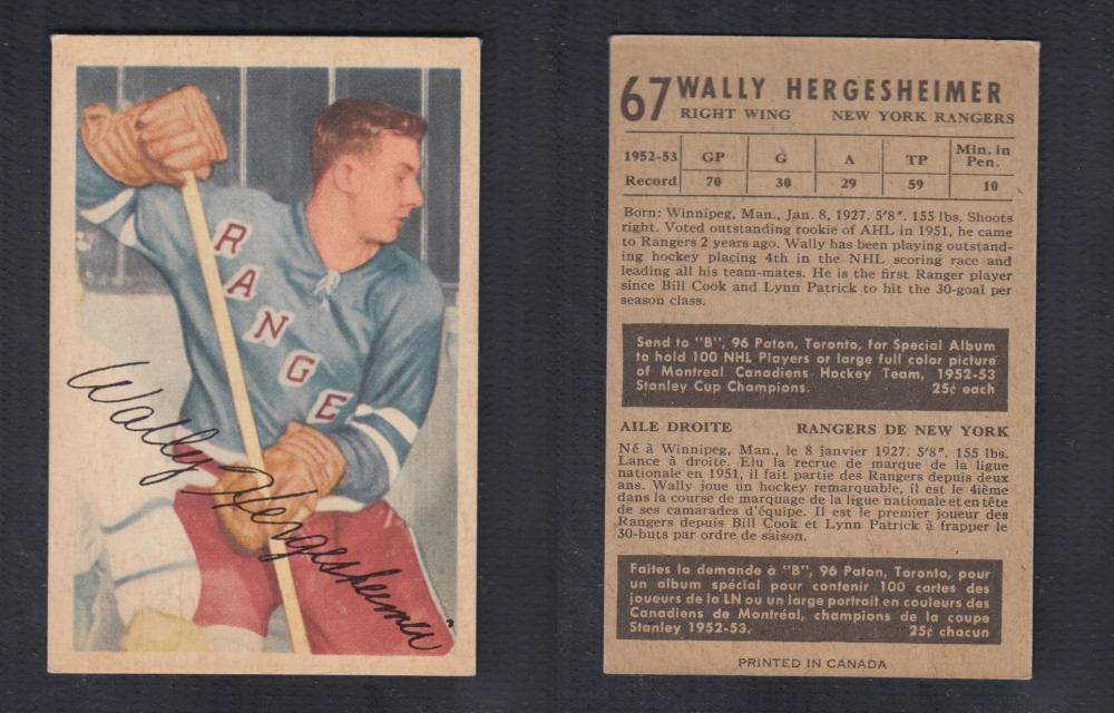 1953-54 PARKHURST HOCKEY CARD #67 W. HERGESHEIMER photo