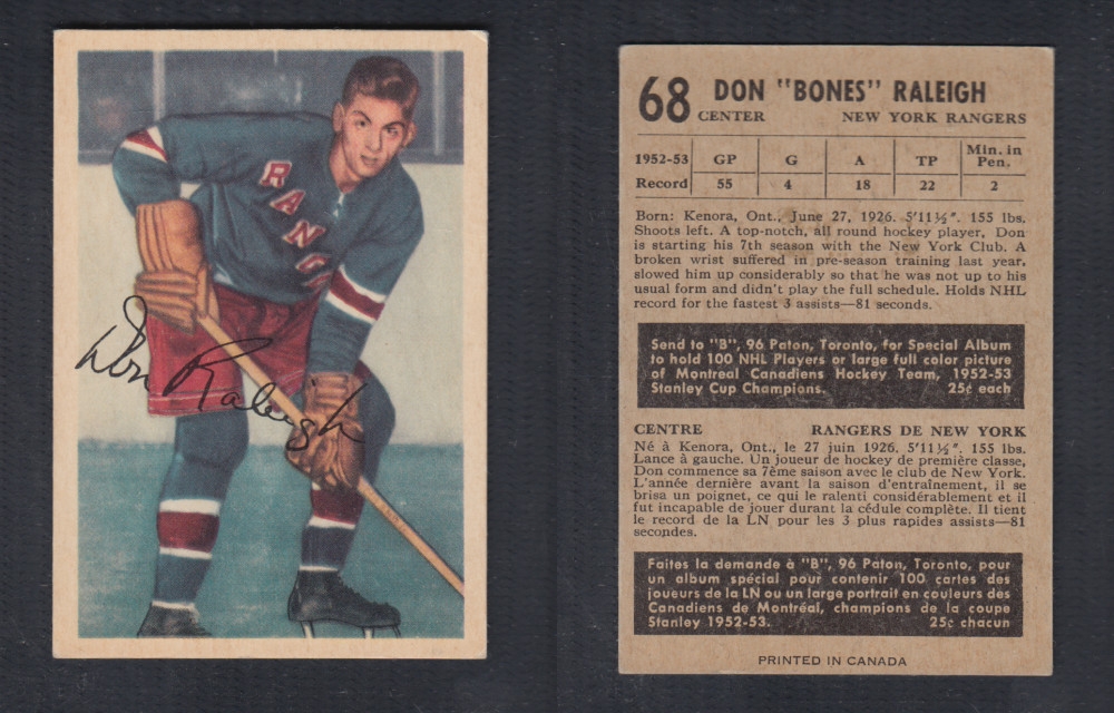 1953-54 PARKHURST HOCKEY CARD #68 D. RALEIGH photo