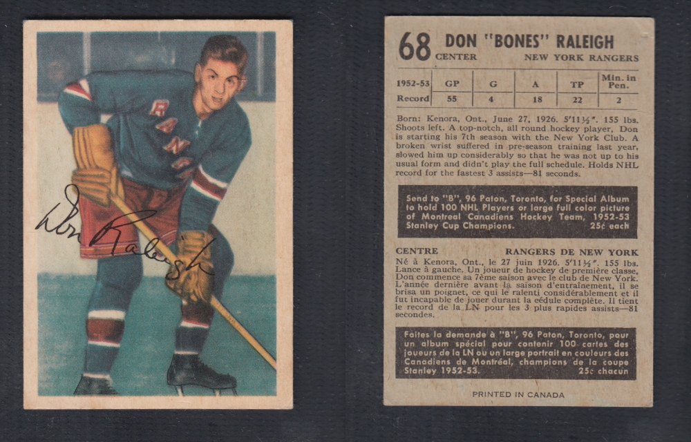 1953-54 PARKHURST HOCKEY CARD #68 D. RALEIGH photo