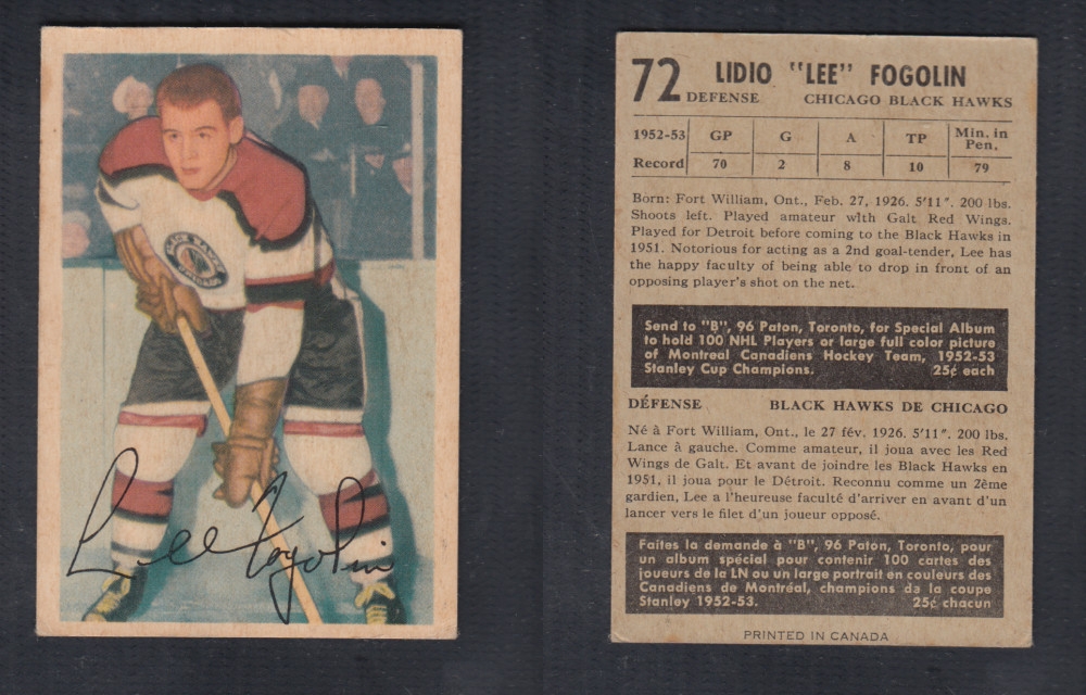 1953-54 PARKHURST HOCKEY CARD #72 L. FOGOLIN photo