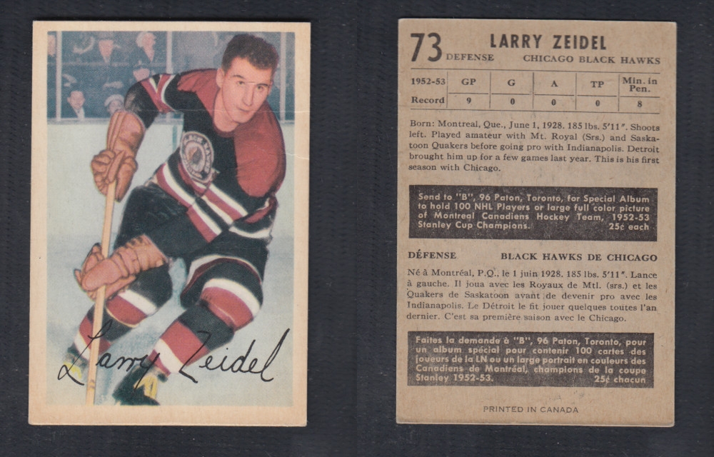 1953-54 PARKHURST HOCKEY CARD #73 L. ZEIDEL photo