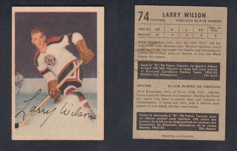 1953-54 PARKHURST HOCKEY CARD #74 L. WILSON photo