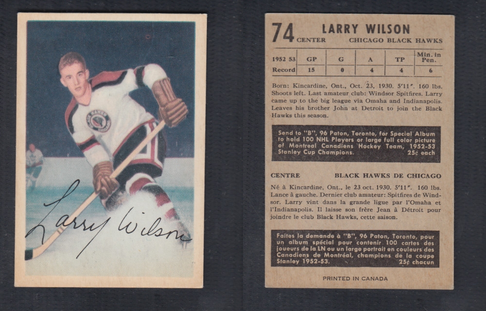 1953-54 PARKHURST HOCKEY CARD #74 L. WILSON photo