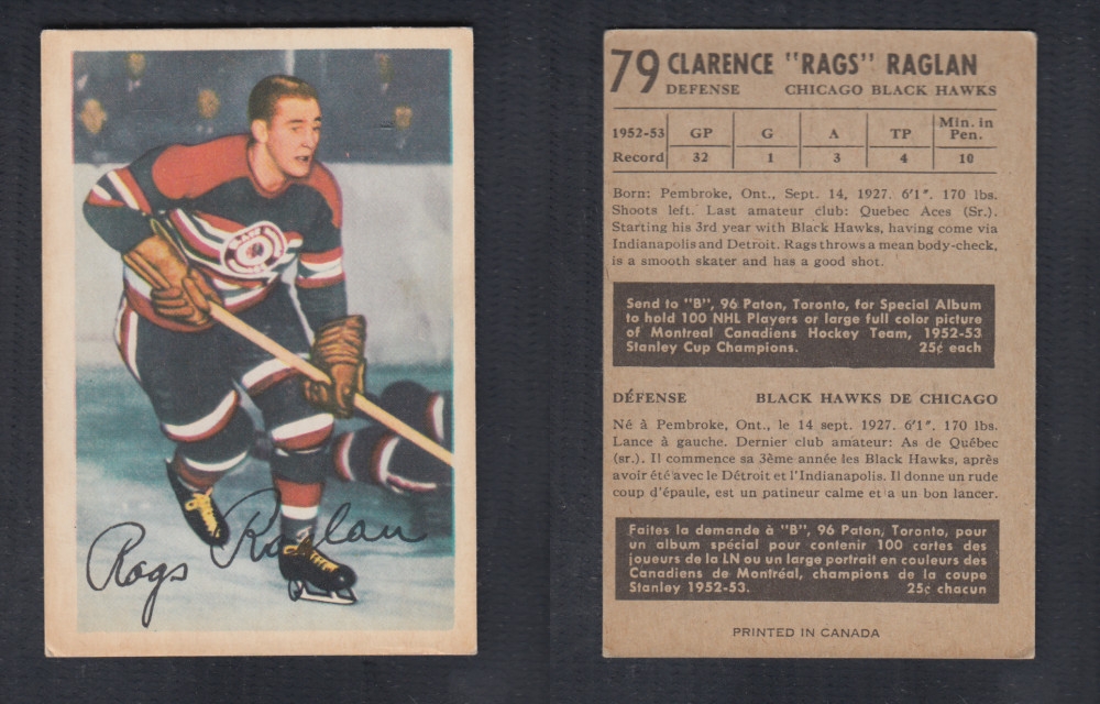 1953-54 PARKHURST HOCKEY CARD #79 C. RAGLAN photo