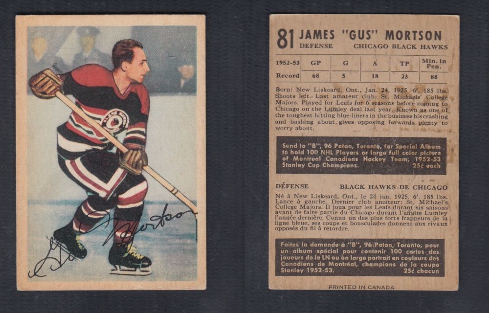 1953-54 PARKHURST HOCKEY CARD #81 J. MORTSON photo