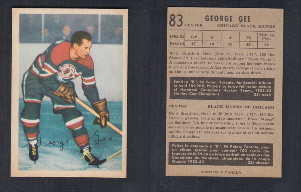 1953-54 PARKHURST HOCKEY CARD #83 G. GEE photo