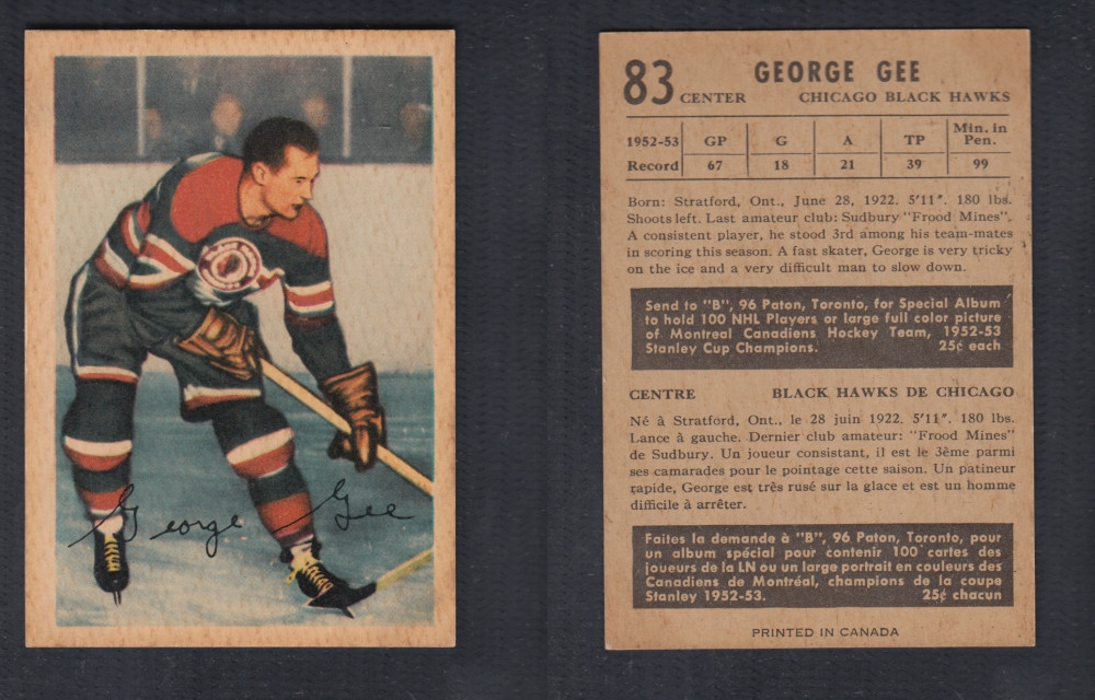 1953-54 PARKHURST HOCKEY CARD #83 G. GEE photo