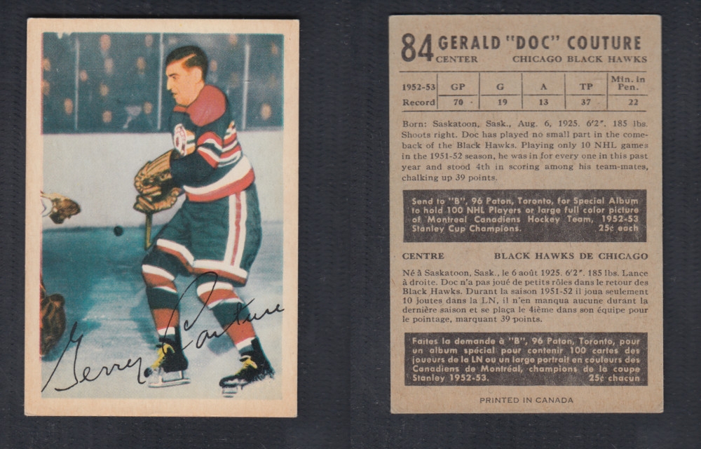 1953-54 PARKHURST HOCKEY CARD #84 G. COUTURE photo