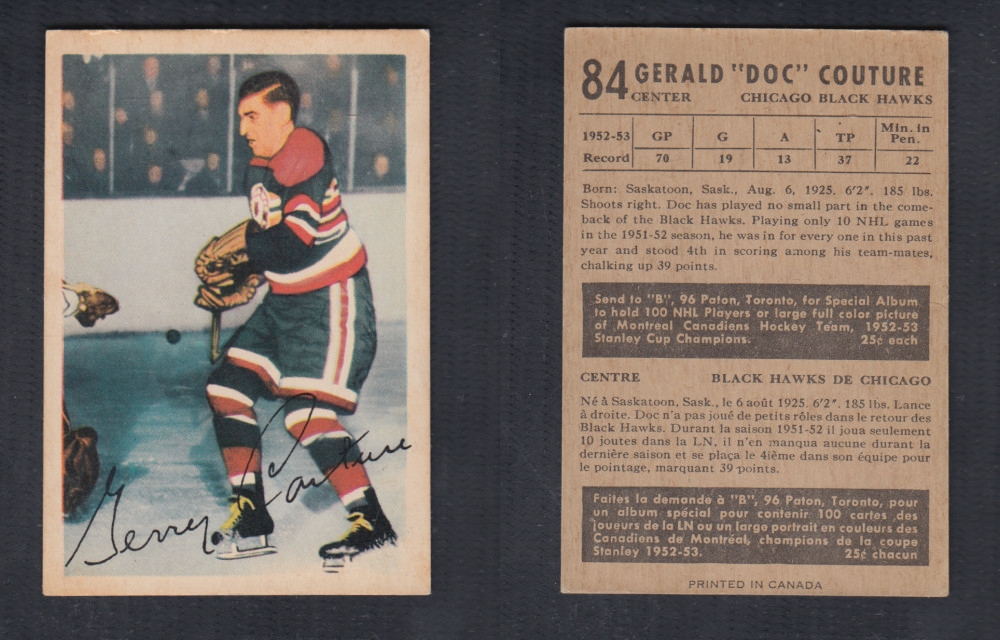 1953-54 PARKHURST HOCKEY CARD #84 G. COUTURE photo