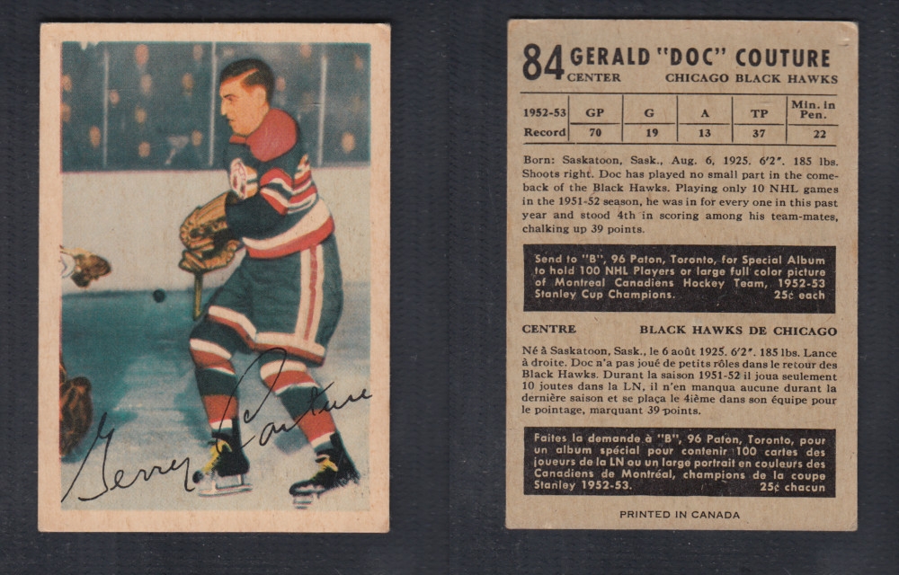 1953-54 PARKHURST HOCKEY CARD #84 G. COUTURE photo