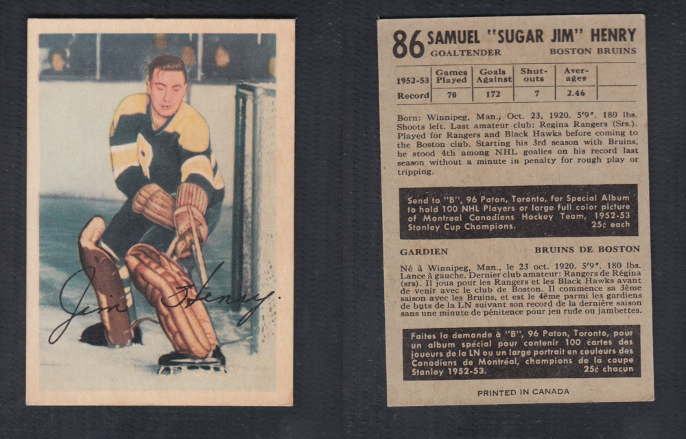 1953-54 PARKHURST HOCKEY CARD #86 S. HENRY photo