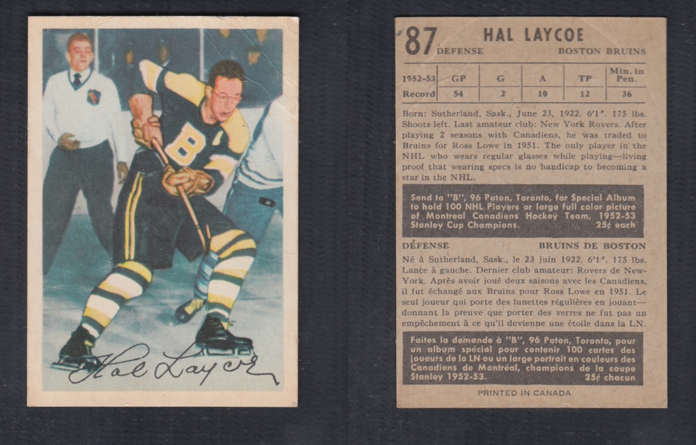 1953-54 PARKHURST HOCKEY CARD #87 H. LAYCOE photo