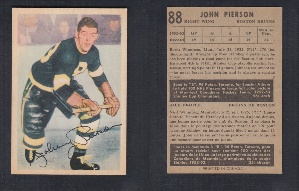 1953-54 PARKHURST HOCKEY CARD #88 J. PIERSON photo