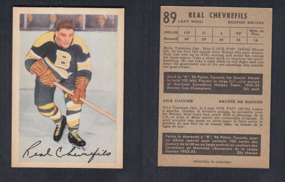 1953-54 PARKHURST HOCKEY CARD #89 R. CHEVREFILS photo