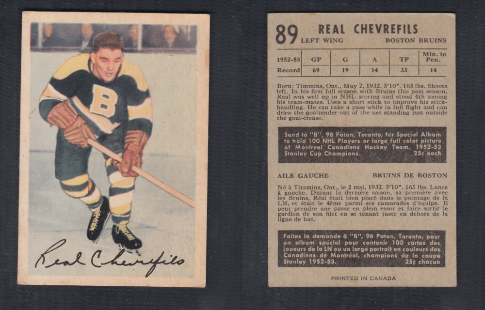 1953-54 PARKHURST HOCKEY CARD #89 R. CHEVREFILS photo