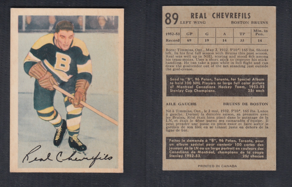 1953-54 PARKHURST HOCKEY CARD #89 R. CHEVREFILS photo